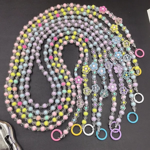 Lovely Multi-flower Mobile Phone Straps Crossbody, Anti-lost Rainbow Color Acrylic Beaded Shoulder Chain Long Mobile Phone Lanyard for Phone Accessories