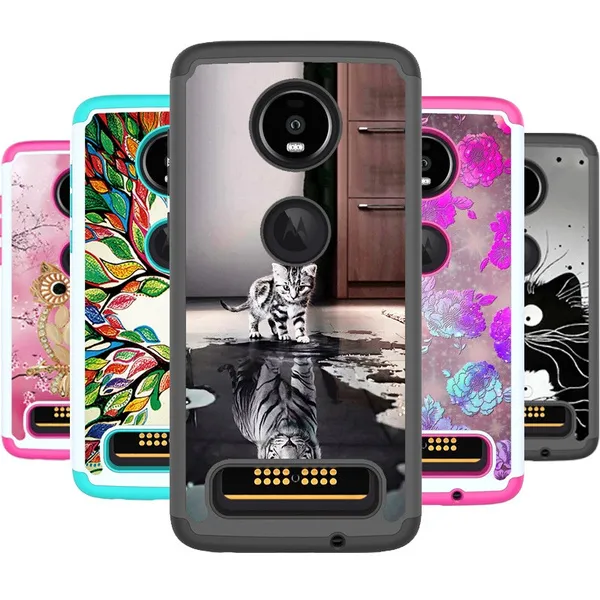 Luxury Owl Cat Floral Patterned Hybrid TPU + PC Shockproof Hard Phone Case Cover Skin for Motorola Moto Z4 Play / G7 Play / G7 Power / G7 Plus / G7 / Z4