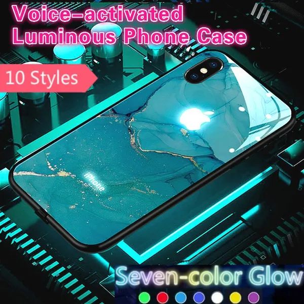 Voice Control Light Up Luminous LED Call Flash Marble Phone Case for i 15 14 13 Mini 12 Pro XS Max XR Protection