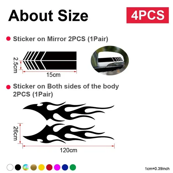 4pcs Fashion Car Stickers Flames Flaming Auto Body Stickers Stripe Car Door Decals Waterproof Decorative Decal
