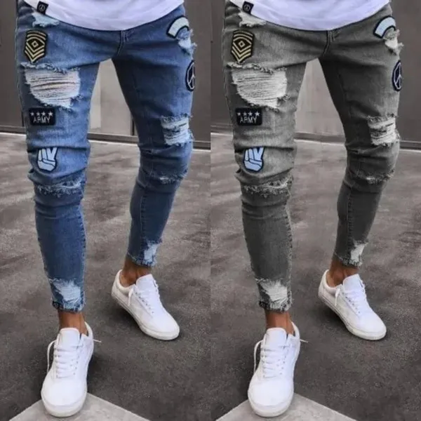 Autumn Skinny polyester Solid Men Jeans Buttons